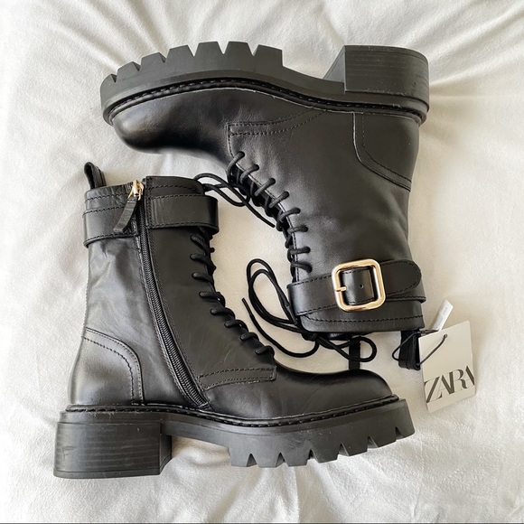 Zara Low Heeled Leather Ankle Boots Size 6 - Picture 6 of 7